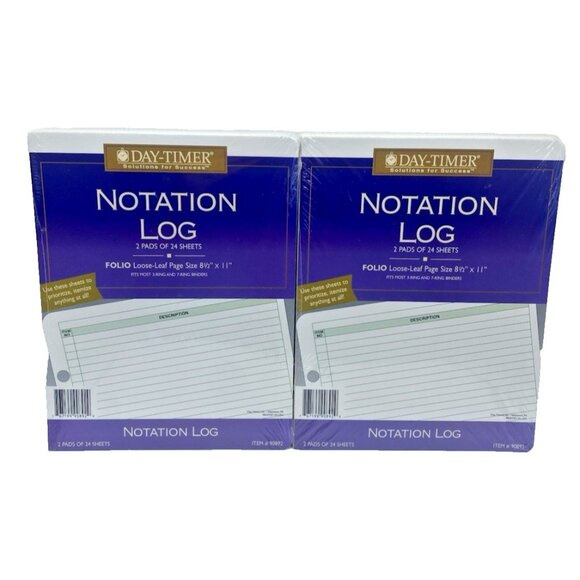 Day Timer Daytimer Notation Logs 2 Pads of 24 Sheets Package 8.5' x 11" Lot  2 - Picture 1 of 9